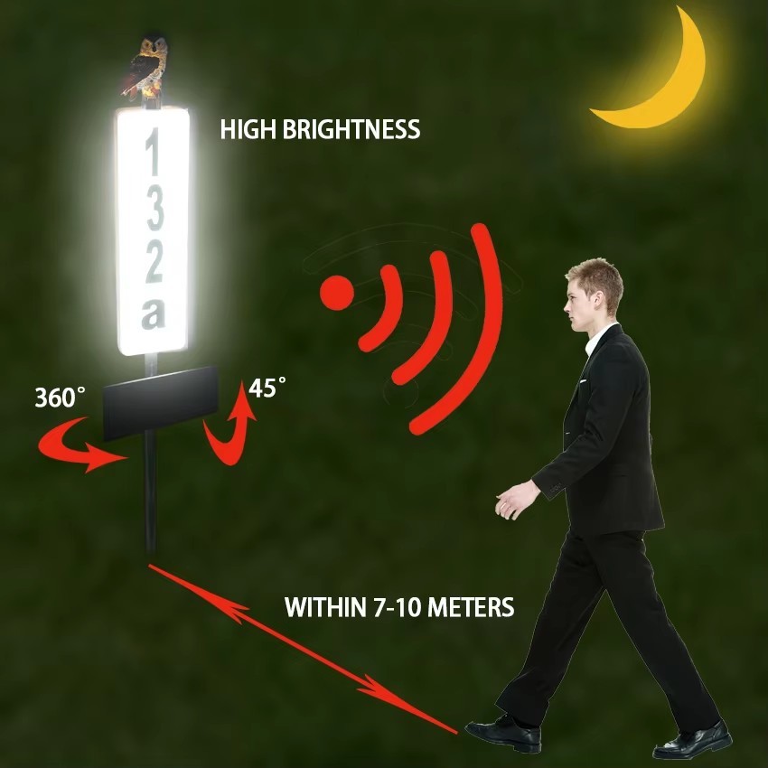 Solar House Numbers Light Stake Sensor Solar Panel Address Sign for House Yard Light up House Numbers Night Metal Plaque Lights