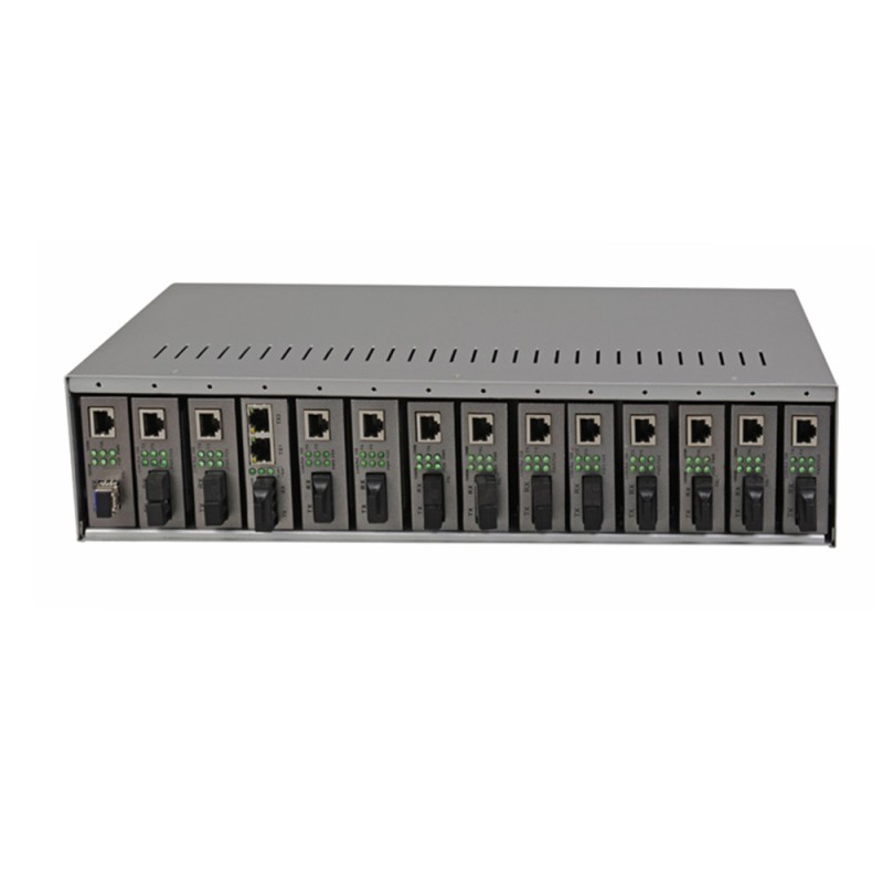 14 Slot Media Converter Rack Chassis 19 Inch 2U Dual AC220V For Fiber Media Converters CE