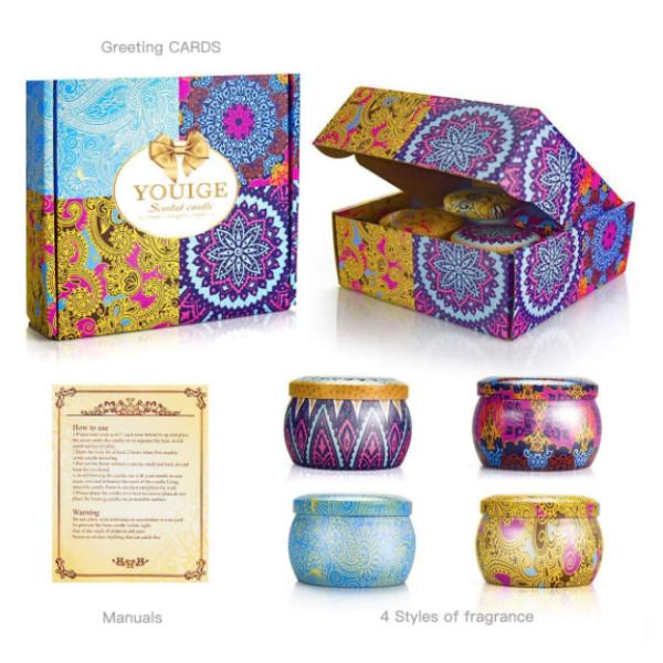Custom Retro Patterns Travel Metal Jar Scented Candle Tin Candle Gift Sets