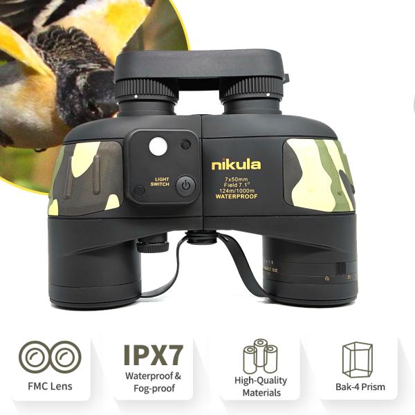 военные морские бинокли 7x50 с компасом дальномера