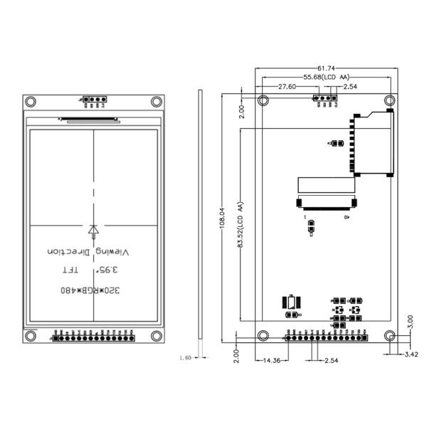 Serial Interface 4-Inch SPI TFT LCD Module SPI 4 IO Driver Port 480x320 Points