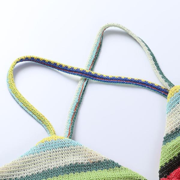 European and American sexy colorful striped hollow halter beach holiday suspender dress