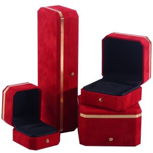 OEM ODM Handmade jewellery box Custom logo red Velvet Jewelry Box with Golden Edge
