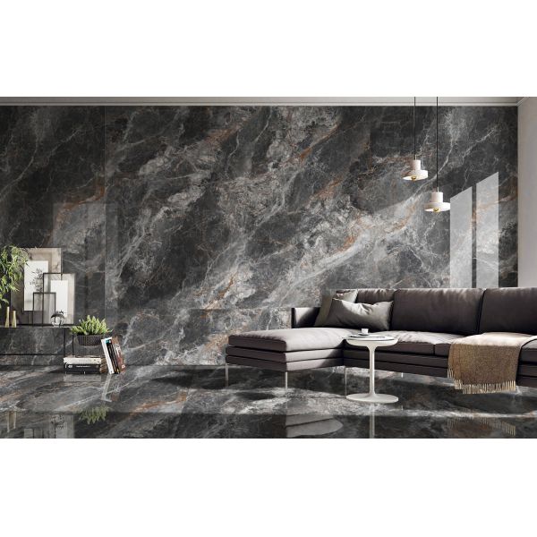 Modern 600x1200mm Porcelain Tile High-Gloss Dark Black Design for Interior Villa Wall & Floor Decoration