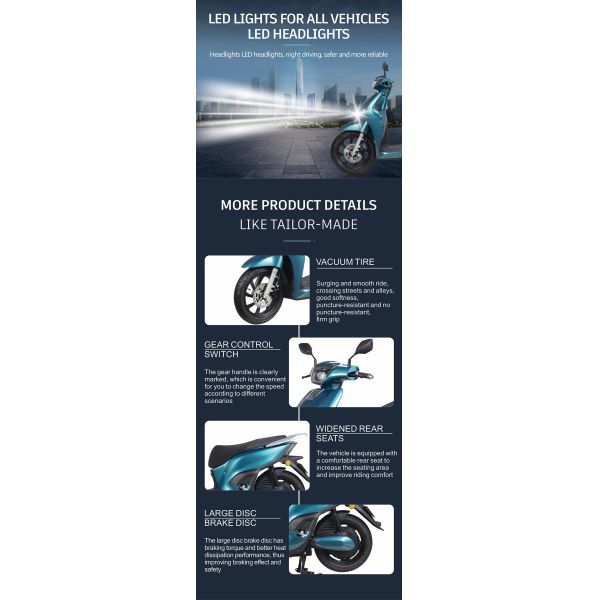 Light 45 Mph Moped Electric Adult Commuter Scooter Motorcycle 1500W