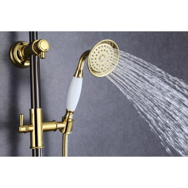 Antique Brass Bathroom Shower Faucet Set with Metered Faucets and Rainfall Shower Head
