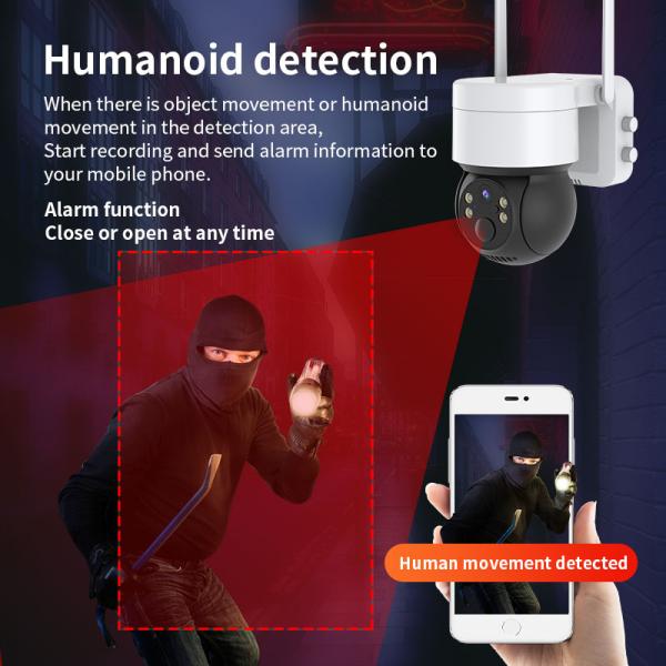 Outdoor Waterproof PIR Wireless WiFi IP Security PTZ Camera H. 265 2MP Night Vision  Security PTZ Solar WiFi Camera