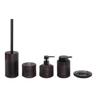 5 pièces d'accessoires de salle de bain en verre, noir, avec bande verticale en forme ronde et côtelée