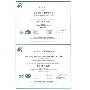NANTONG HWATEK WIRES AND CABLE CO.,LTD. Сертификации