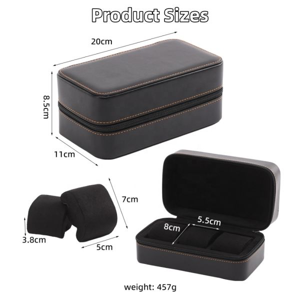 Portable Mens Luxury Watch Box 3 Slot PU Leather Case Gift Box with Velvet Lining