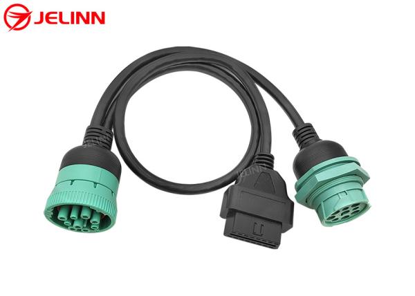 J1939 9 Pin 9pin Threaded Connector to OBD 2 OBDII 16 Pin 16pin Splitter Y Cable