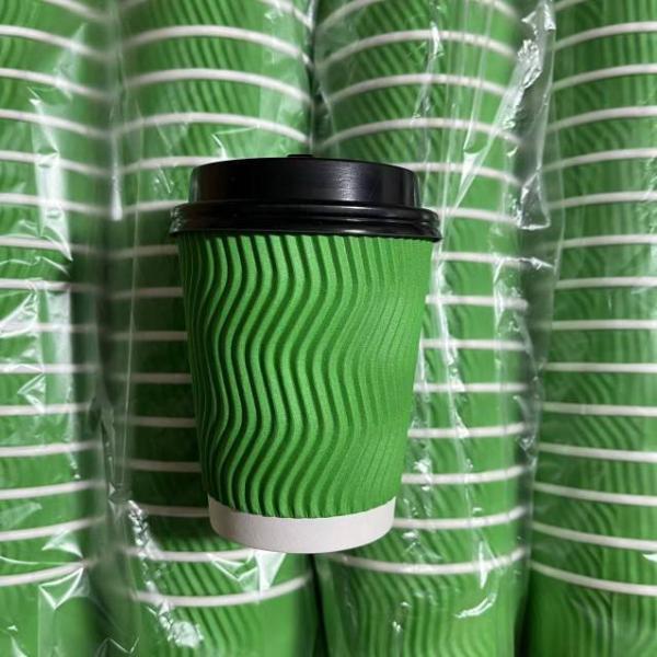 Solid Color Corrugated / Vertical Corrugated Double Cold Drink Paper Cup Coffee With Lid