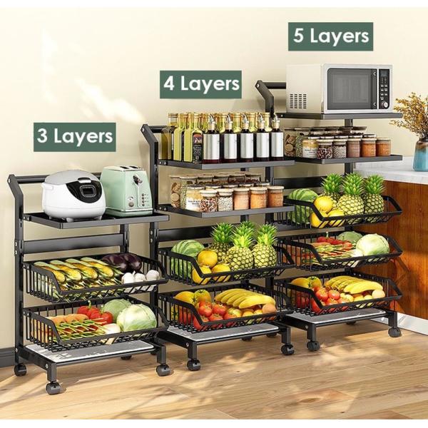 Multi Layer Freestanding Kitchen Rack 150lbs Floor Standing Vegetable Shelves