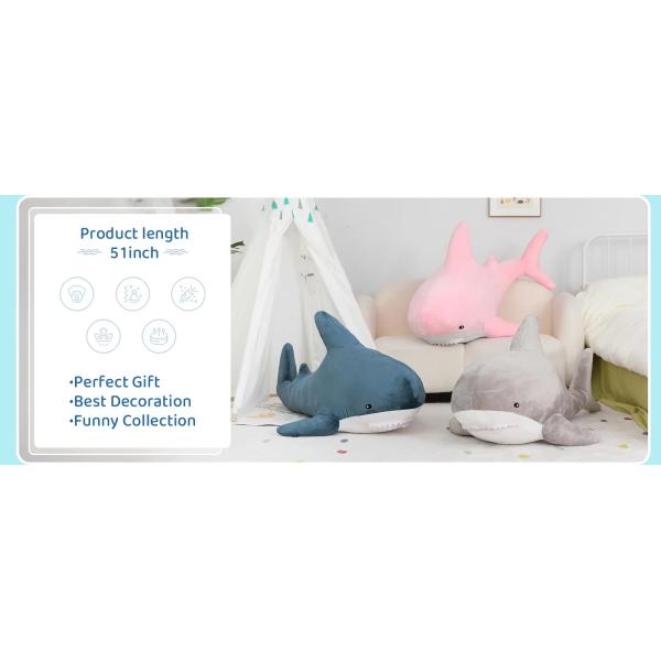Factory Wholesale Professional  MORISMOS Purple 40in Super Soft Giant Shark Stuffed Toy Cute Kids' Animal Pillow with PP Filling