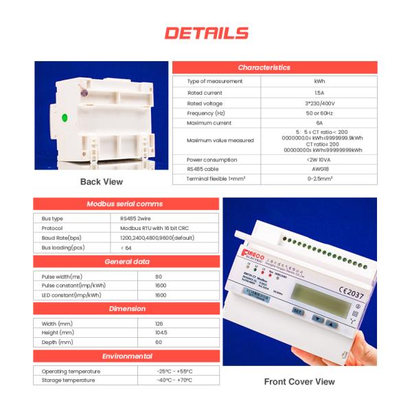 Digital Only Display Type 3-Phase Smart Energy KWh Meter 1.5 6 A 3*230/400V EM735-Mod