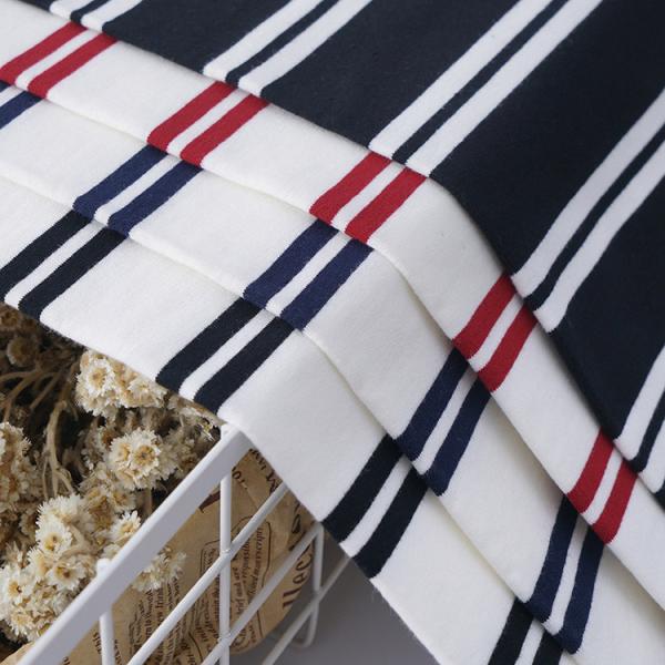 Smooth Cotton French Terry Fabric Black And White Striped Cloth 225gsm