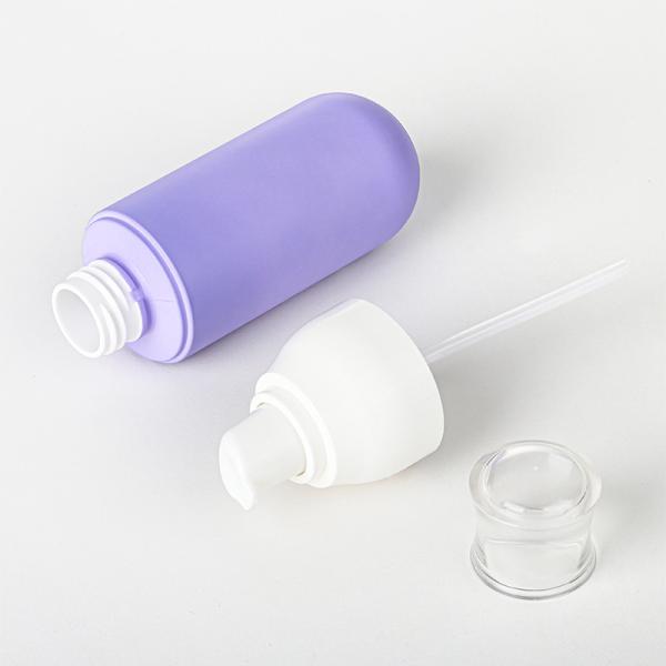 Conjuntos de frascos e frascos vazios personalizados roxos para cuidados com o cabelo em spray de plástico para cosméticos