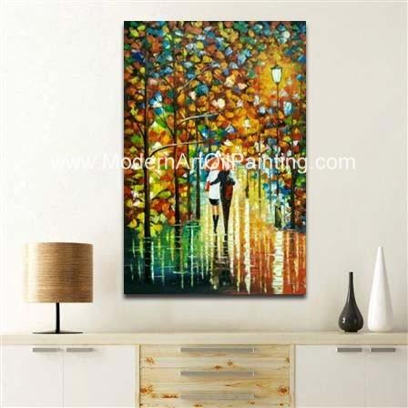 Handmade knife art painting on Canvas Colourful Night View for Wall Decoration