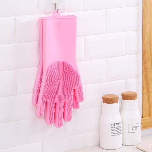 Magic Silicone Dish Washing Scrubber 2 In 1 Reusable Rubber Gloves Heat Resistant Kitchen Tool For Household Pet Brush
