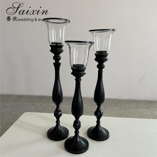 Чёрный свечник 3 шт. Металлический свадебный декор Чёрный стеклянный свечник