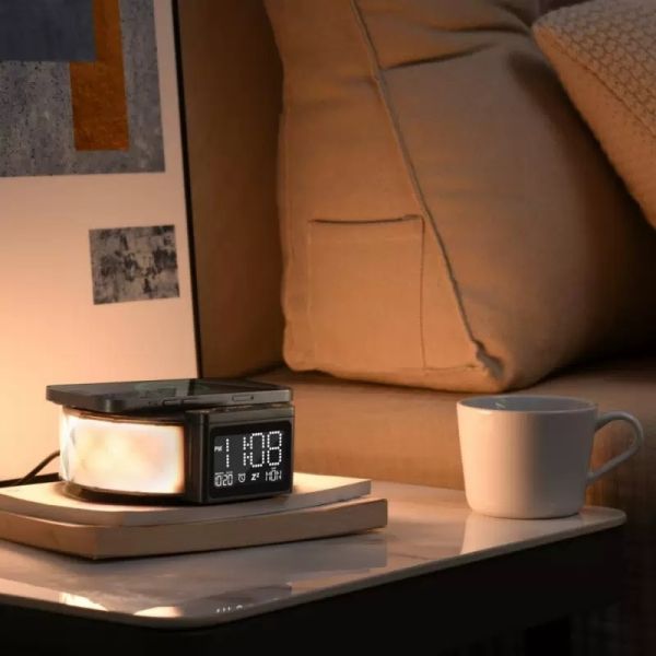 RGB Bedside Night Light 10W Smart Bluetooth Speaker Wireless Charging Lamp Clock Mobile Dock