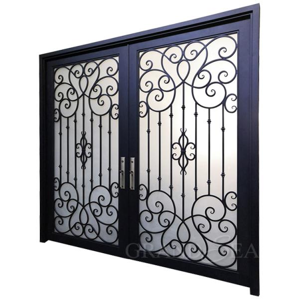 French Luxury Wholesale Security Entrance Exterior Front  Garage Wrought Iron Door with Double Door Design