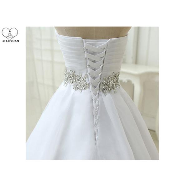 Pleating Chiffon Pure White Wedding Dress / Strapless Ball Gown Beading Belt