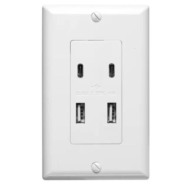 2 USB 2 Type C Public Area Charging Wall Outlet Convenient Socket Receptacle