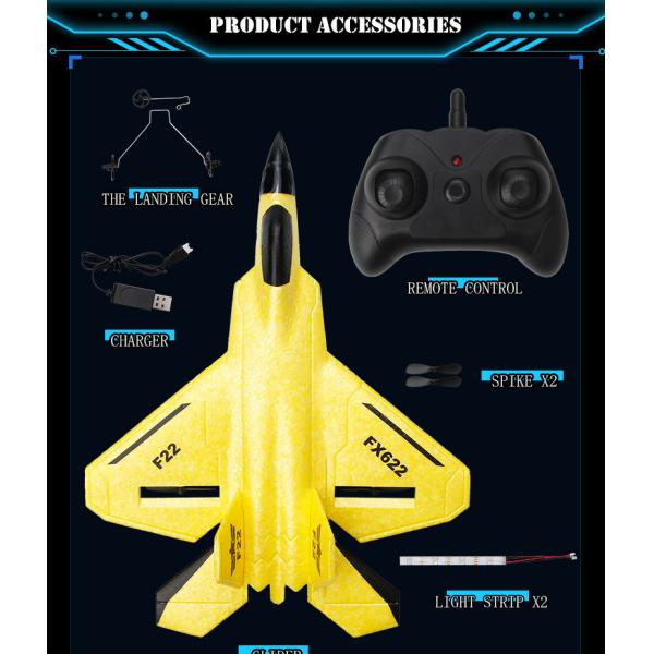 FX622 RC Plane Remote Control Aircraft F22 Model Toy Small Foam Glider With Lights Fighter for Upgrade 2.4GHz Frequency