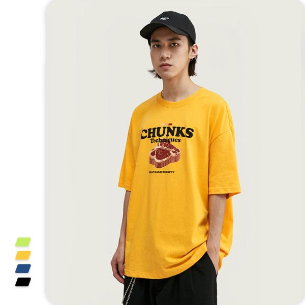 Spring And Summer Steak Meat Food Print Loose T-Shirt Short Sleeve 180g/m2
