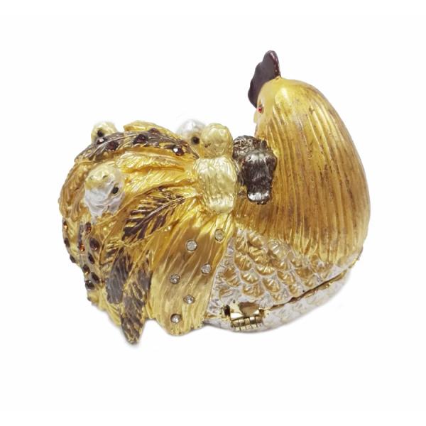 Fashion wholesale hen jewelry box metal pewter hen trinket box