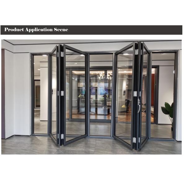 Double Tempered Glass Black Aluminum Bifold Doors , Sliding Folding System Doors