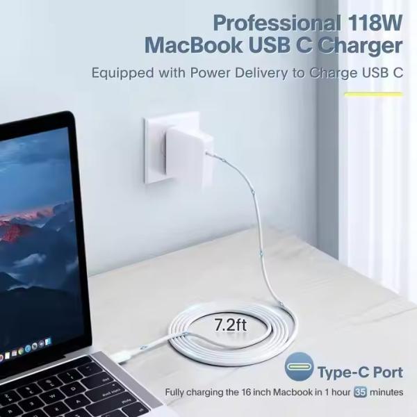 Powerful 118W USB C Charger For All Your Devices MacBook Pro/Air IPad Pro Samsung Galaxy And More Includes Charge Cable