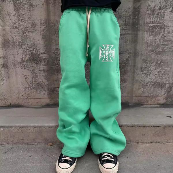Street Style Custom Logo Acid Wash Sweatpants with Wide Straight Leg