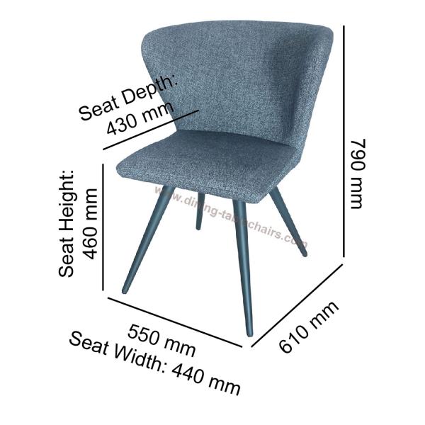Blue Fabric Upholstered Dining Chairs Heavy Duty Steel Legs Wear Proof Fabric
