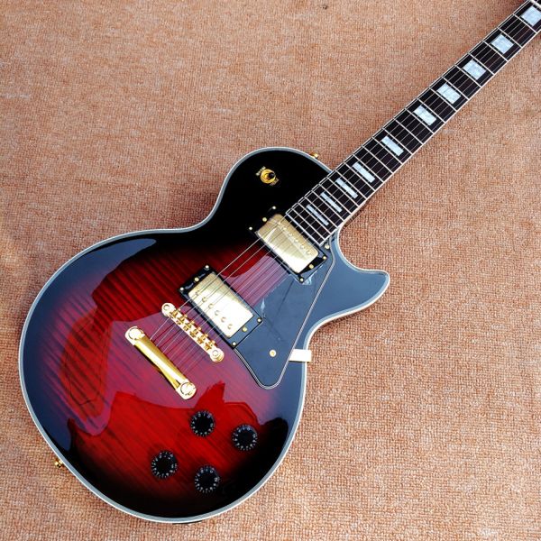 High Quality Custom LP electric guitar, Red Flame Maple Top electric guitar with Gold hardware, free shipping