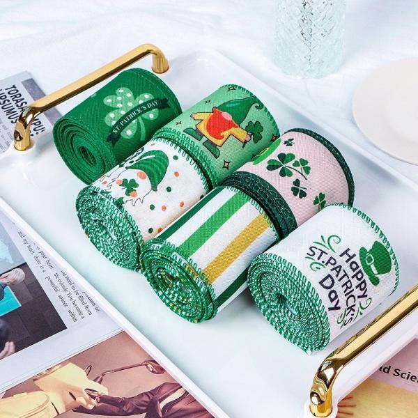 63mm Sustainable St. Patrick's Day Ribbon MSD Customized Wired Ribbon para a fita irlandesa