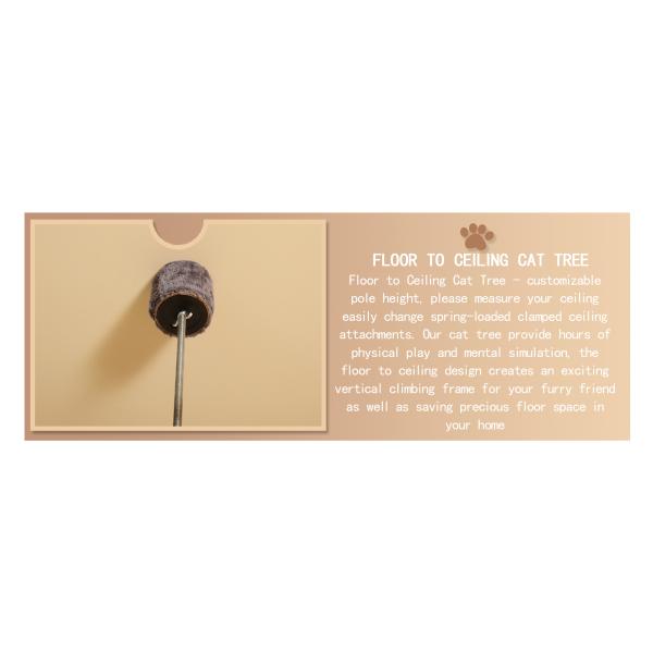 Sustainable Cat Tree Four Tier Floor-to-Ceiling Cat Climbing Tower with Cozy Hammock