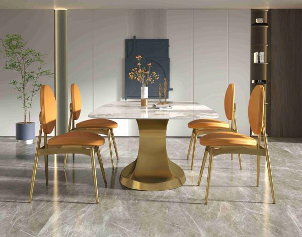 201 sala de visitas baixa dada forma da mesa de jantar 6 da coleção do ouro seater luxuoso de aço inoxidável