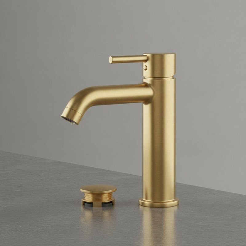 High Flow Brass Basin Mixer Tap Brushed Brass Finish Large Cartridge with Pop Up Waste Set Commercial Grade