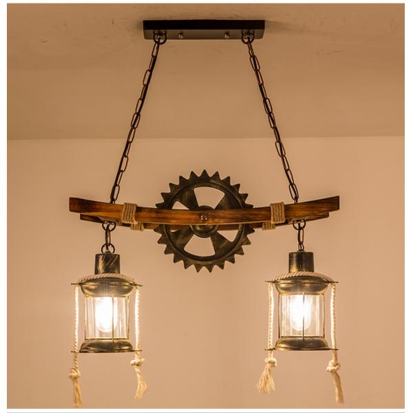 American Design Glass Chandelier Retro Cafe Wooden Lamp Gear Industrial rectangle chandelier(WH-VP-71)