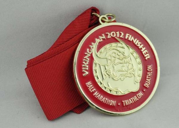 Half Marathon Ribbon Medals Gold Plating For Bowling Game
