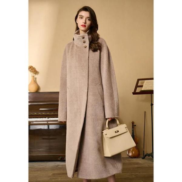                  Winter Mongolian Cashmere Overcoat Luxury Ladies Long Alpaca Wool Trench Coat Women 100% Wool Cashmere Handmade Coat for Women             