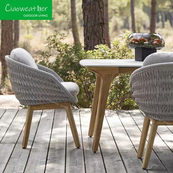 Outdoor Garden Courtyard Waterproof Fabric Dining Chair with Teakwood Frame and NO Folded Design