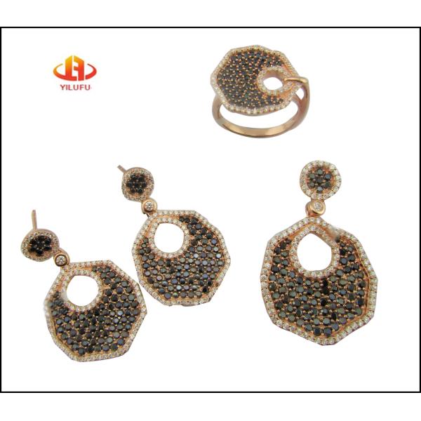 925 Silver Jewelry Set With Custom Logo Bezel Pave Prong Settings And CZ Stones