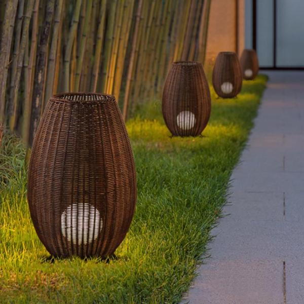 Customized Luxurious Rattan Floor Lamp , Indoor Creative Wicker Floor Light