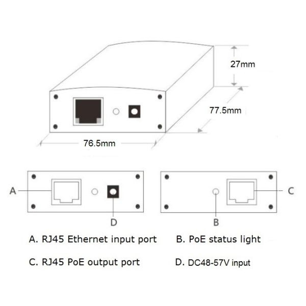 Single Port Gigabit BT PoE Injector With 60W Power IEEE 802.3bt Compatibility