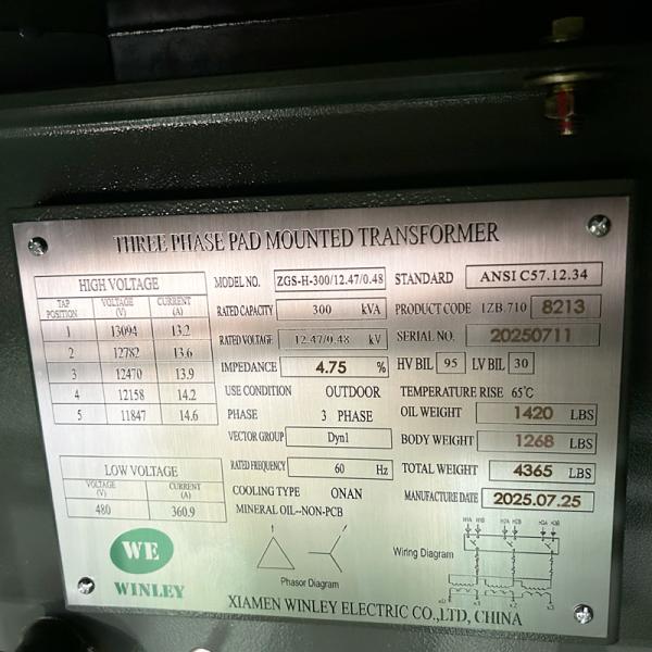 ULリスト 300Kva 3相パッドマウント変圧器 12.47KV～480V ラジアル供給 ASNI/IEEE規格