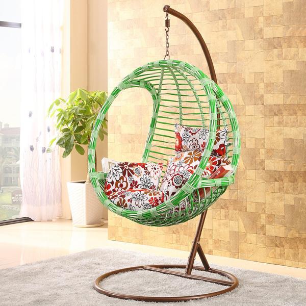 Indoor/Outdoor Metal Frame Round PE Rattan Swing Chair with Waterproof Fabric Cushion