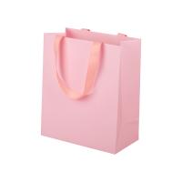 Sacos de papel de compras rosa embalagem presente com cabo de fita Grosgrain
